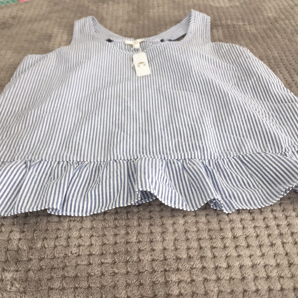 Charming Charlie Light Blue and White Striped Ruffle Tank Top - Picture 3 of 6